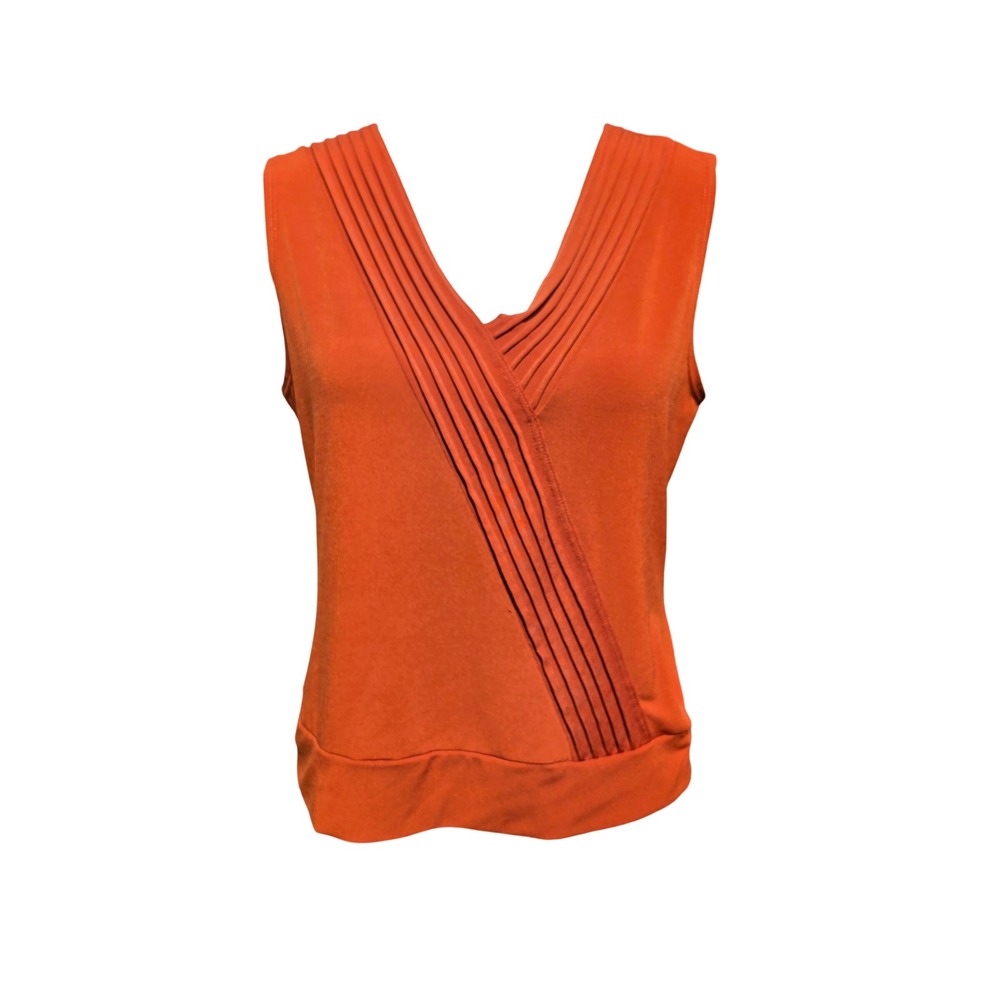 Investments Womens Burnt Orange Pleated Surplice V-Neck Sleeveless Top Small